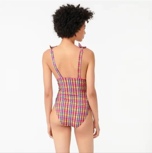 J. Crew Colorful Plaid Madras One-Piece Swimsuit sz 6 NWT - Picture 3 of 10